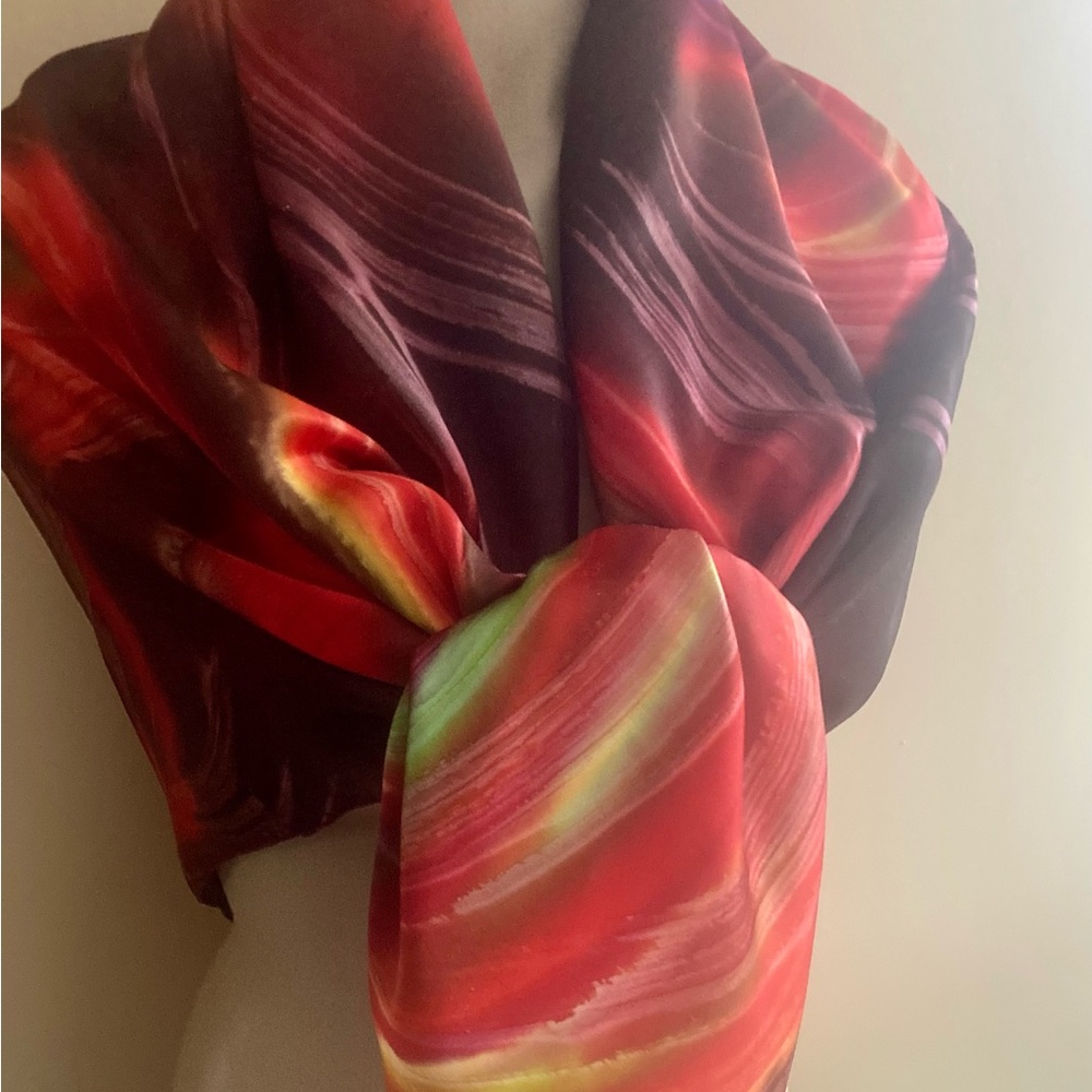 Extra LARGE silk scarf/shawl. Glowing colours. Northern Lights